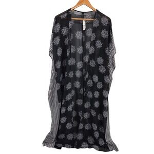 Lane Bryant Over Piece Black Geometric Open Front Kimono Women's One Size NWT
